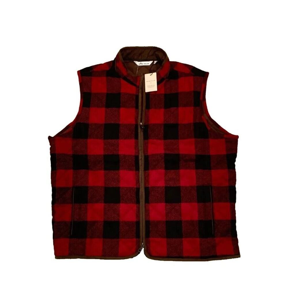 NWT $278 Peter Millar Quilted Shetland Wool Red & Black Buffalo Plaid Vest XXL